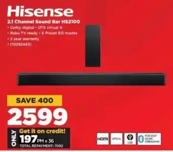 HiFi Corp Hisense 2.1 Channel Sound Bar HS2100 offer