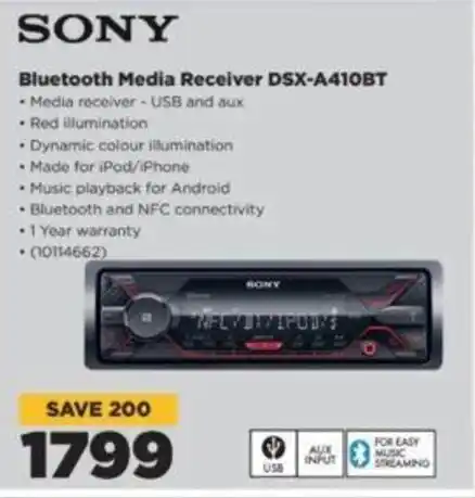 SONY Bluetooth Media Receiver DSX-A410BT offer at HiFi Corp