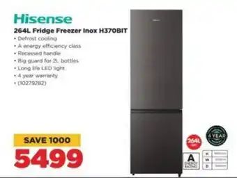 HiFi Corp Hisense 264L Fridge Freezer Inox H370BIT offer