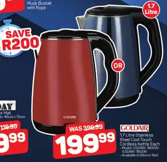 Pick n Pay GOLDAIR 1.7 Litre Stainless Steel Cool Touch Cordless Kettle Each offer
