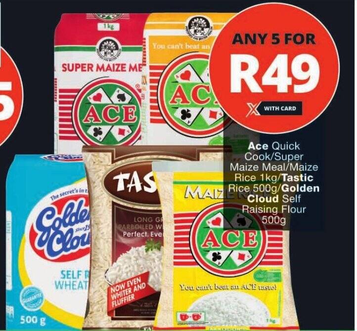 Ace Quick Cook/Super Maize Meal/Maize Rice 1kg/Tastic Rice 500g/Golden