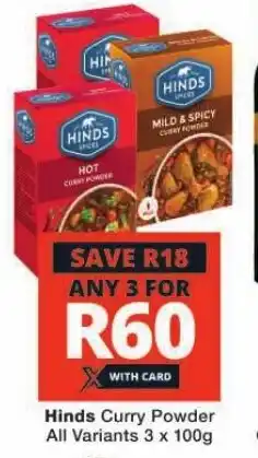 Checkers Hinds Curry Powder All Variants 3 x 100g offer