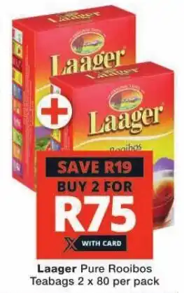 Checkers Laager Pure Rooibos Teabags 2 x 80 per pack offer