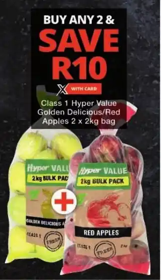 Checkers Class 1 Hyper Value Golden Delicious/Red Apples 2 x 2kg bag offer
