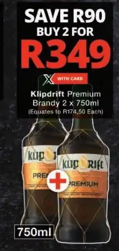 Checkers Klipdrift Premium Brandy 2 x 750ml offer