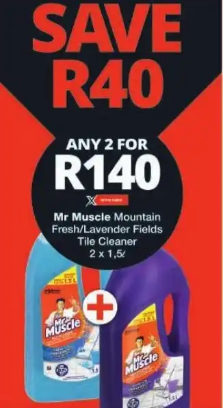 Mr Muscle Mountain Fresh Lavender Fields Tile Cleaner 2 x 1 5L offer at Checkers