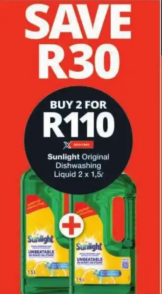 Checkers Sunlight Original Dishwashing Liquid 2 x 1,5L offer