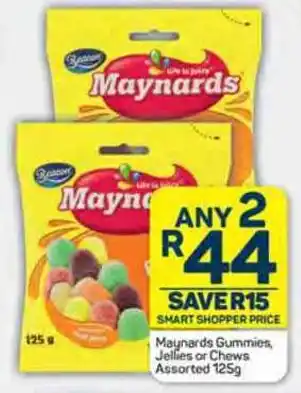 Pick n Pay Maynards Gummies, Jellies or Chews Assorted 125SAVER15 SMART SHOPPER PRICE Maynards Gummies, Jellies or Chews Assorted 125g offer
