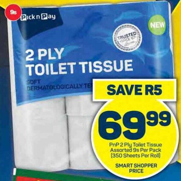 PnP 2 Ply Toilet Tissue Assorted 9s Per Pack offer at Pick n Pay