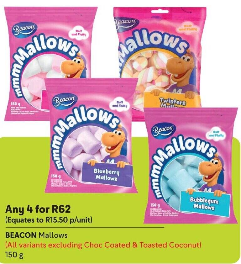 Beacon Mallows All Variants Excluding Choc Coated And Toasted Coconut