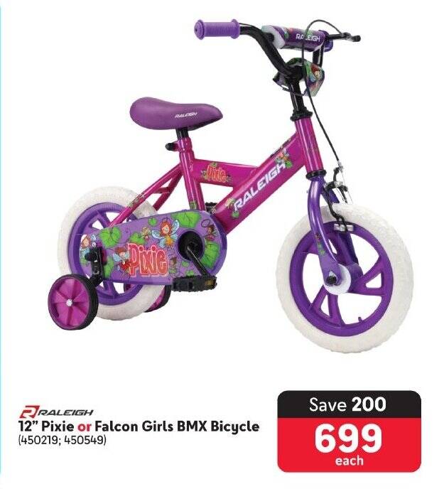RALEIGH 12" Pixie or Falcon Girls BMX Bicycle offer at Makro