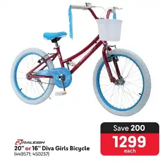 Makro RALEIGH 20" or 16" Diva Girls Bicycle offer