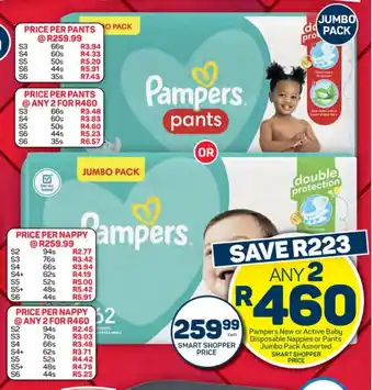 Pick n Pay Hypermarket Pampers New or Active Baby Disposable Nappies or Pants Jumbo Pack Assorted offer
