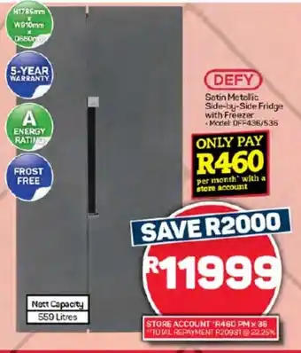 Pick n Pay Hypermarket DEFY Satin Metallic Side-by-Side Fridge with Freezer offer