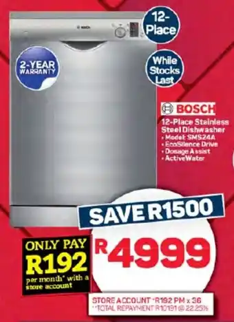 Pick n Pay Hypermarket BOSCH 12-Place Stainless Steel Dishwasher offer
