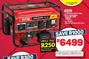 Pick n Pay Hypermarket RYOBI 4-Stroke 3.5KVA Key Start Generator offer