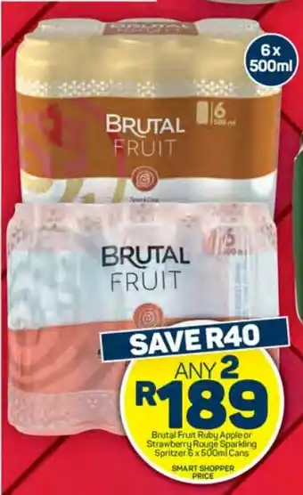 Pick n Pay Hypermarket Brutal Fruit Ruby Apple or Strawberry Rouge Sparkling Spritzer 6x 500ml Cans offer