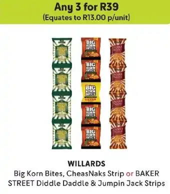 Makro WILLARDS Big Korn Bites, Cheas Naks Strip or BAKER STREET Diddle Daddle & Jumpin Jack Strips offer