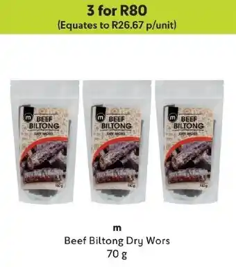 Makro m Beef Biltong Dry Wors 70 g offer