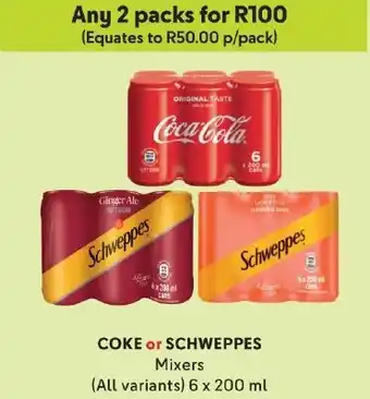 Makro COKE or SCHWEPPES Mixers (All variants) 6 x 200 ml offer