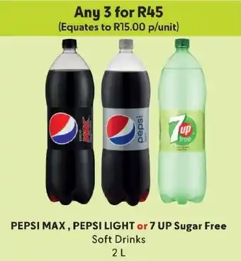 Makro PEPSI MAX, PEPSI LIGHT or 7 UP Sugar Free Soft Drinks 2L offer