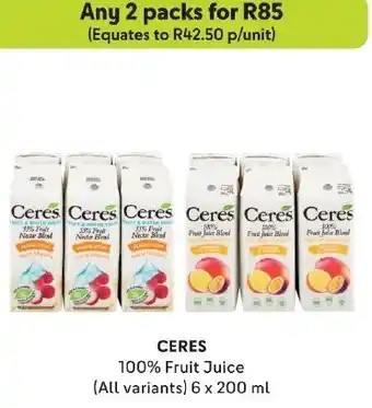 Makro CERES 100% Fruit Juice (All variants) 6 x 200 ml offer