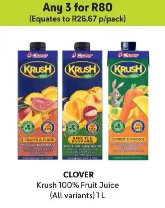 Makro CLOVER Krush 100% Fruit Juice (All variants) 1 L offer