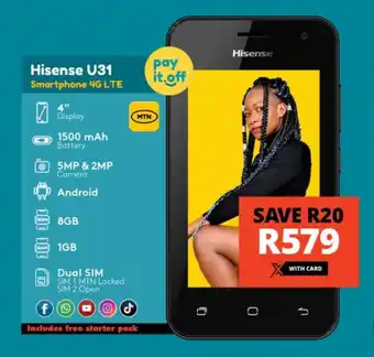 Checkers Hisense U31 Smartphone 4G LTE offer