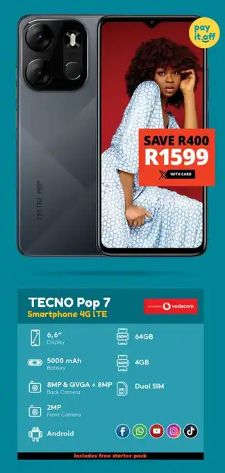 Checkers TECNO Pop 7 Smartphone 4G İTE offer