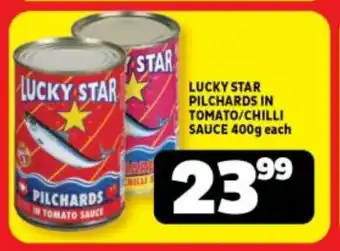 Usave LUCKY STAR PILCHARDS IN TOMATO/CHILLI SAUCE 400g each offer
