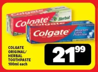 Usave COLGATE ORIGINAL/ HERBAL TOOTHPASTE 100ml each offer