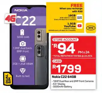Pick n Pay Hypermarket Nokia C22 64GB offer