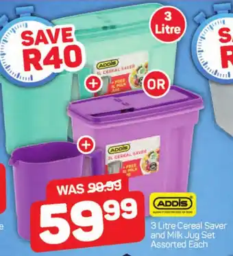 Pick n Pay Hypermarket ADDIS 3 Litre Cereal Saver and Milk Jug Set Assorted Each offer