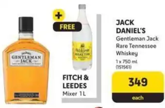 Makro JACK DANIEL'S Gentleman Jack Rare Tennessee Whiskey + FITCH & LEEDES Mixer 1L FREE offer