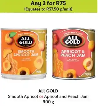 Makro ALL GOLD Smooth Apricot or Apricot and Peach Jam 900 g offer