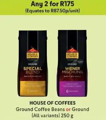 Makro HOUSE OF COFFEES Ground Coffee Beans or Ground (All variants) 250 g offer