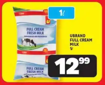 Usave UBRAND FULL CREAM MILK 1L offer