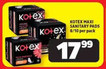 Usave KOTEX MAXI SANITARY PADS 8/10 per pack offer