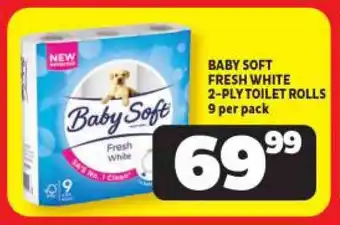 Usave BABY SOFT FRESH WHITE 2-PLY TOILET ROLLS 9 per pack offer