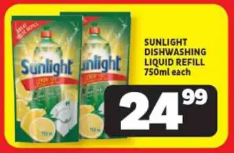 Usave SUNLIGHT DISHWASHING LIQUID REFILL 750ml each offer