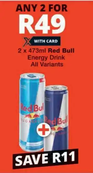 Checkers 2 x 473ml Red Bull Energy Drink All Variants offer