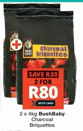 Checkers 2 x 4kg BushBaby Charcoal Briquettes offer