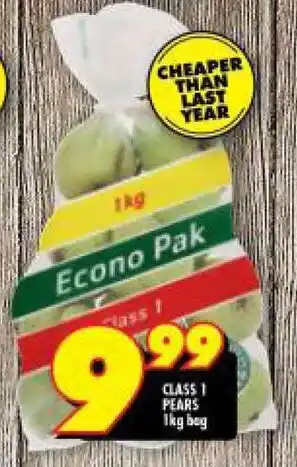 Shoprite CLASS 1 PEARS 1kg bag offer