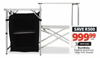 BushBaby Folding Aluminium. Table with Drawer