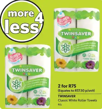 TWINSAVER Classic White Roller Towels 4's