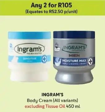 Makro INGRAM'S Body Cream (All variants) excluding Tissue Oil 450 ml offer