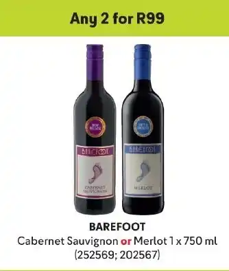 Makro BAREFOOT Cabernet Sauvignon or Merlot 1 x 750 ml (252569; 202567) offer