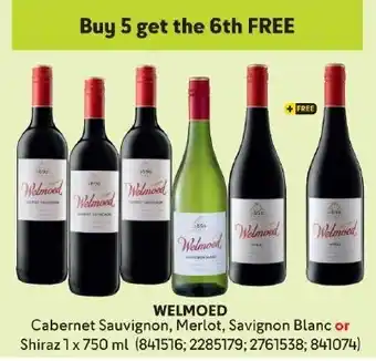 Makro WELMOED Cabernet Sauvignon, Merlot, Savignon Blanc or Shiraz 1 x 750 ml (841516; 2285179; 2761538; 841074) offer