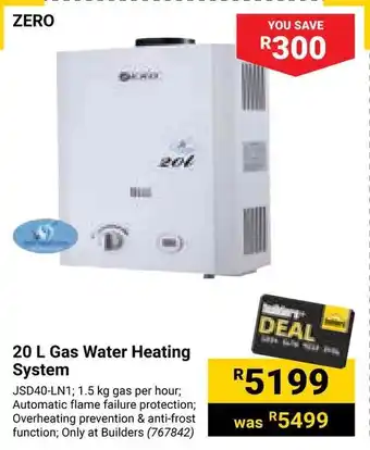 Builders Warehouse ZERO 20L Gas Water Heating System offer