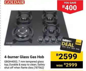 Builders Warehouse GOLDAIR 4-burner Glass Gas Hob offer